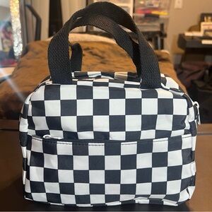 New Black & White Checkered Spacious Travel School Makeup Toiletry Zipper Bag